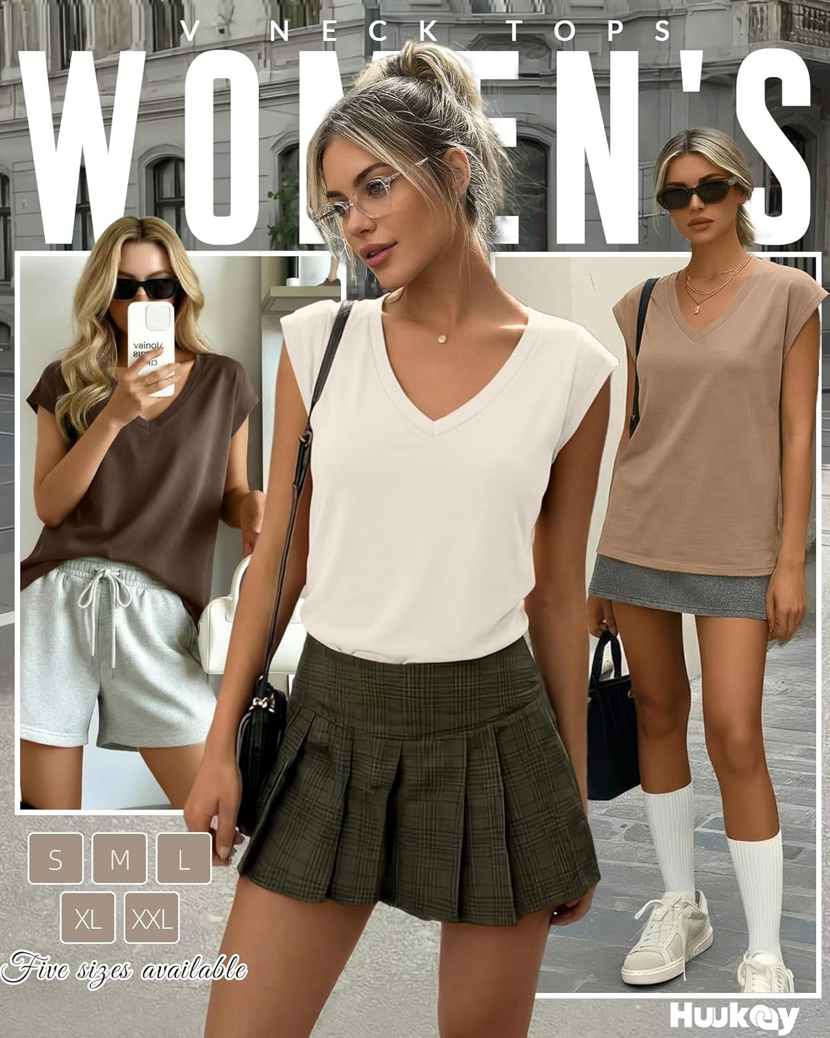 Huukeay 3 Pack Women’s V Neck T Shirts, Cap Sleeve Summer Casual Tops Loose Fit Short Sleeve Tees 2025 Trendy Shirts - Image 3