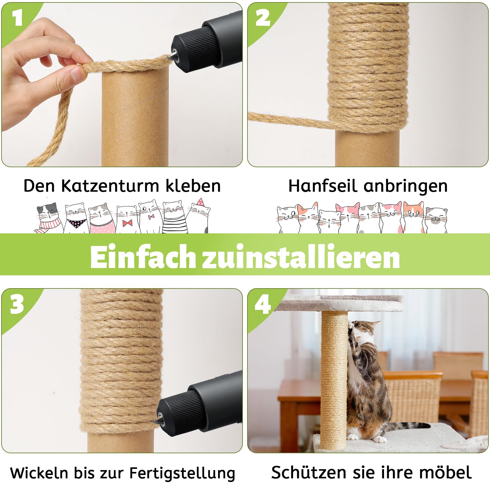 Sisalseil für Kratzbaum, 9MM X 30M Natur Sisalseil, Sisal Katzenbaum Schnur inkl. 3 Katzenspielzeug, Kratzsaule Sisal Seil für Katzen, Kratzbaum, Kratzseil, Haushalt, DIY, Garten, Dekoration