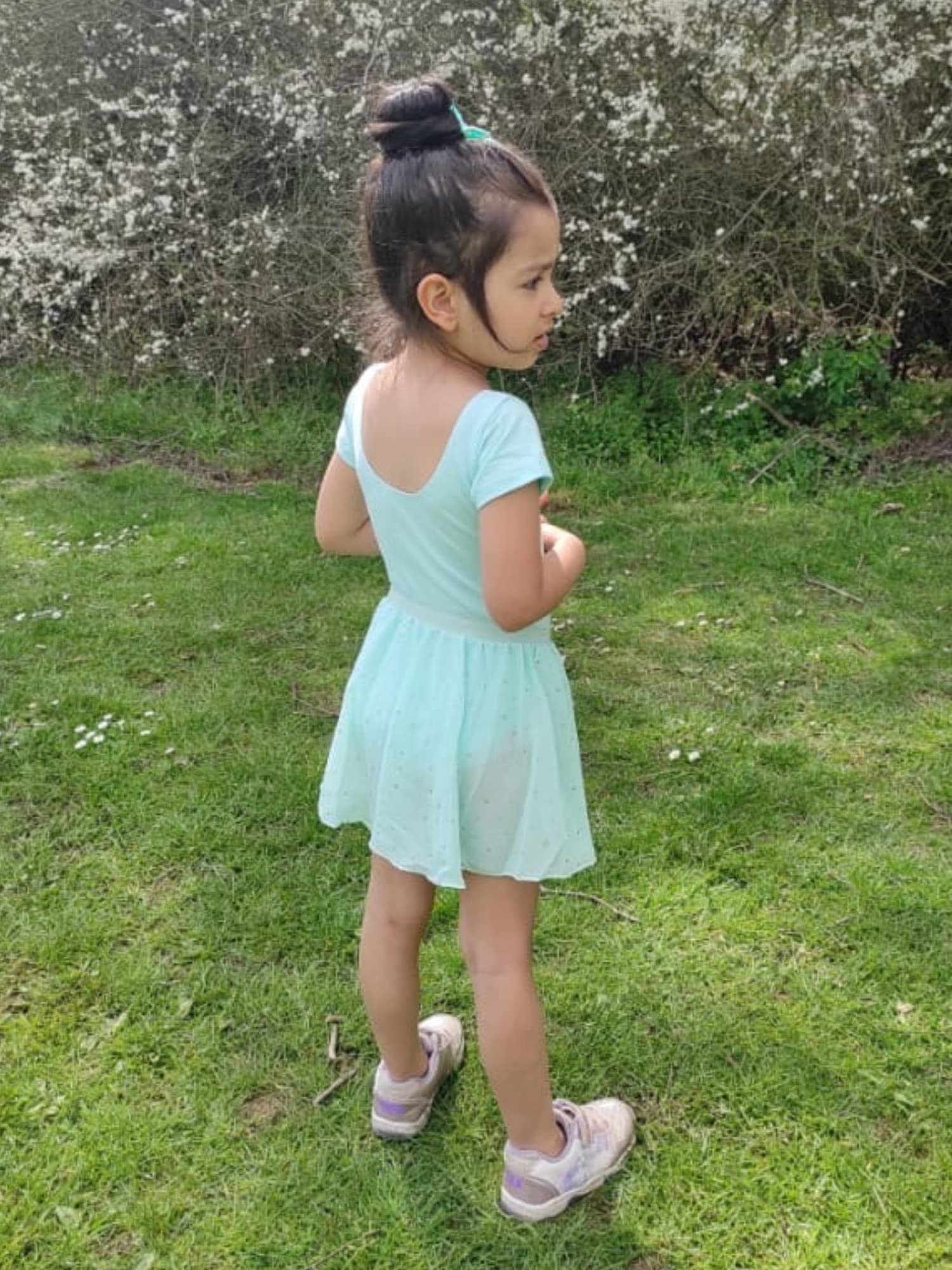 Bricnat Mädchen Ballettkleidung Ballettkleid Kinder Balletttrikot Kurzarm Langarm Tanzbody Tanzkleid aus Baumwolle mit Chiffon Rock Tütü 2-10Jahre