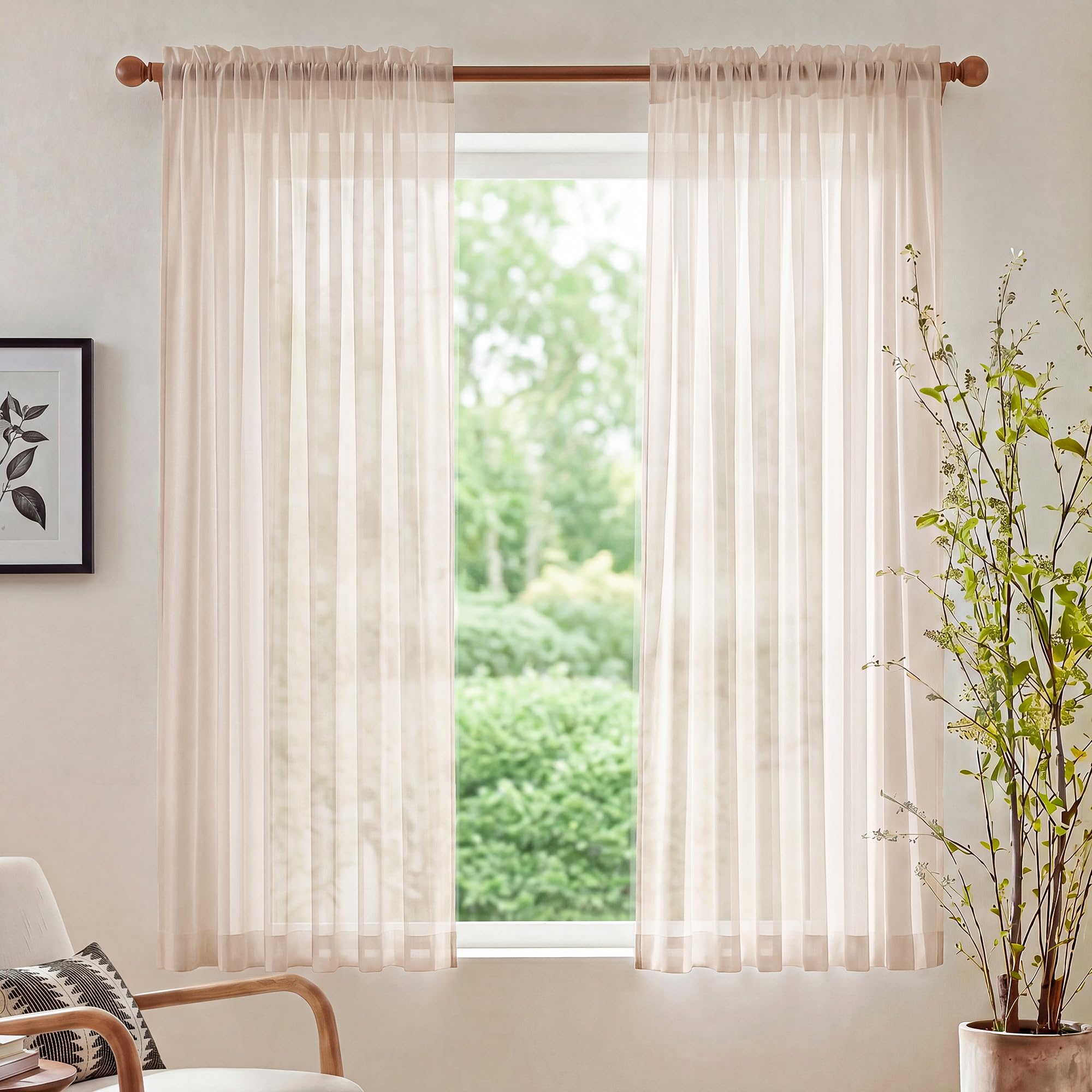 NICETOWN Taupe Sheer Curtains for Kids Room, W42xL63, 2 Panels