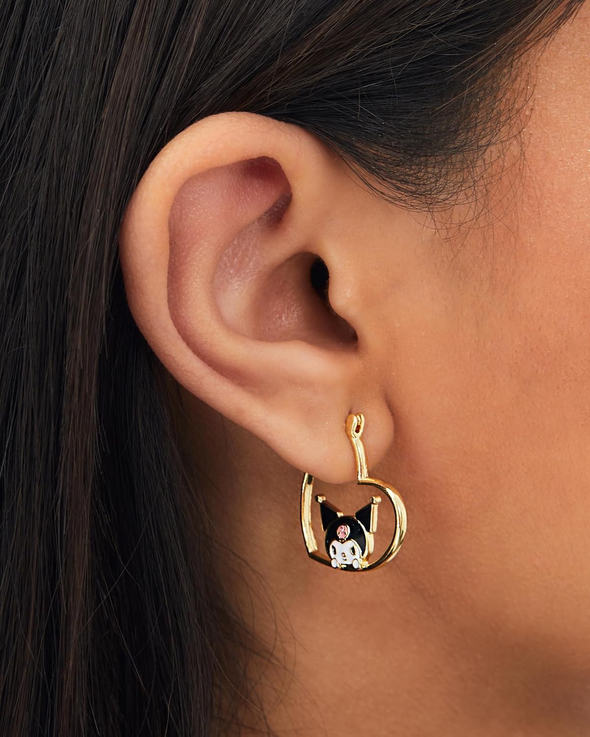 Sanrio Hello Kitty and Friends Earring Collection – Yellow Flash-Plated Heart Hoop and Crystal Earrings Featuring My Melody, Kuromi, and Hello Kitty, Officially Licensed - Image 2