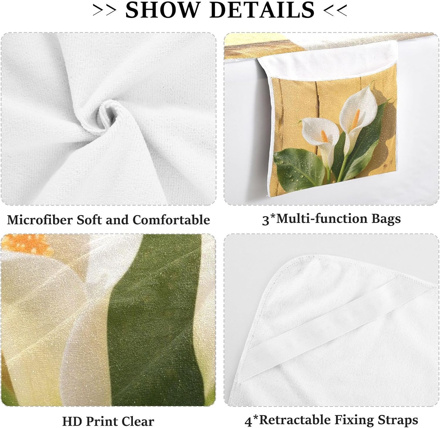 White Calla Lily Decorative Patio Lounge Chair Cover Microfiber Soft Outdoor Lounge Chaise Cover with Pockets for Pool Beach Sunbathing, dack covers para cama 85" X 30"