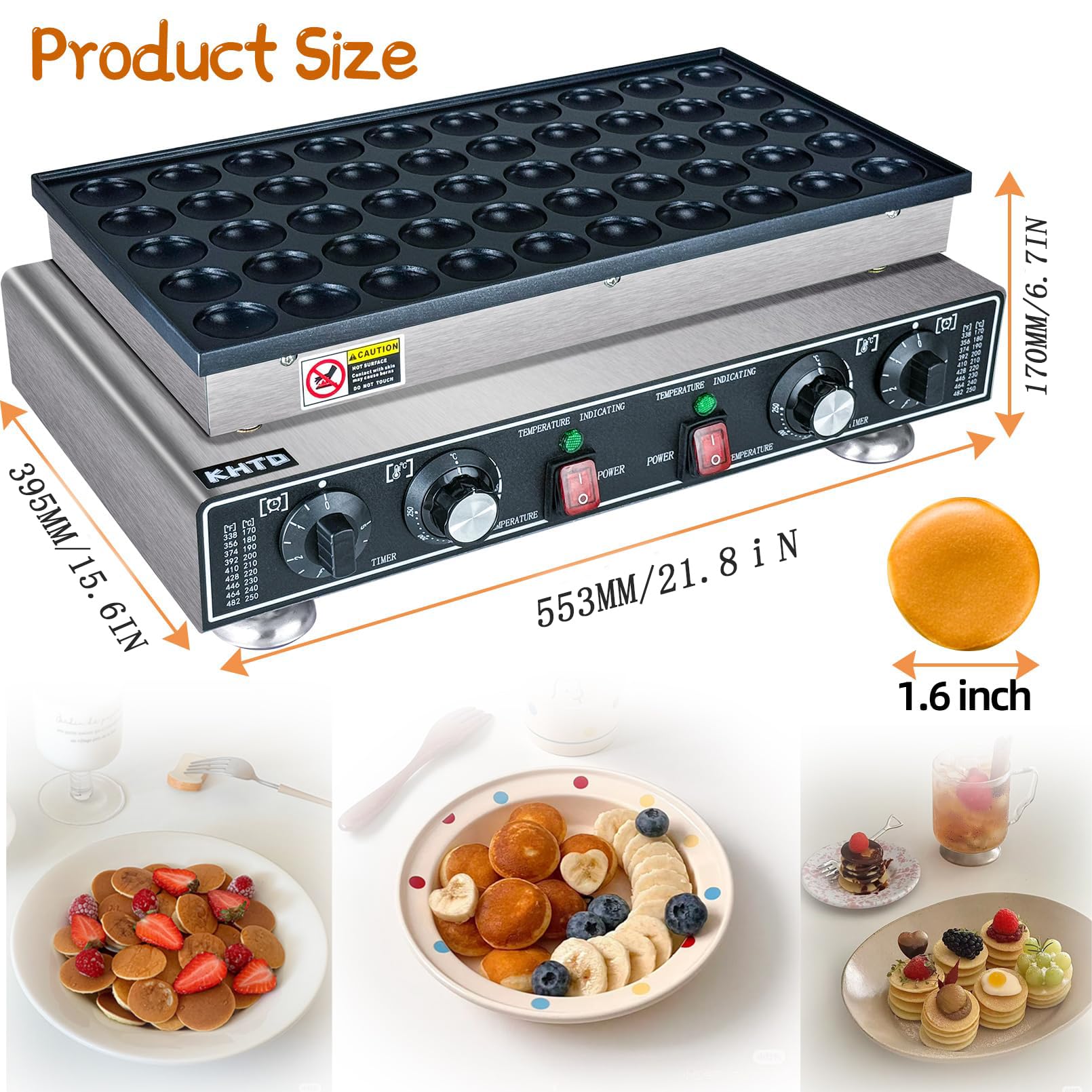 Mini Maszyna Dorayaki, elektryczna naleśnik 25/50 otworów 1700 W, produkcja 25/50 naleśników 42 mm, intuicyjne sterowanie, wytrzymała konstrukcja ze stali nierdzewnej, renowacja i