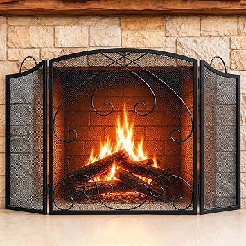 Gtongoko Fireplace Screen 3 Panel 48"x29", Mesh Spark Guard with Handles