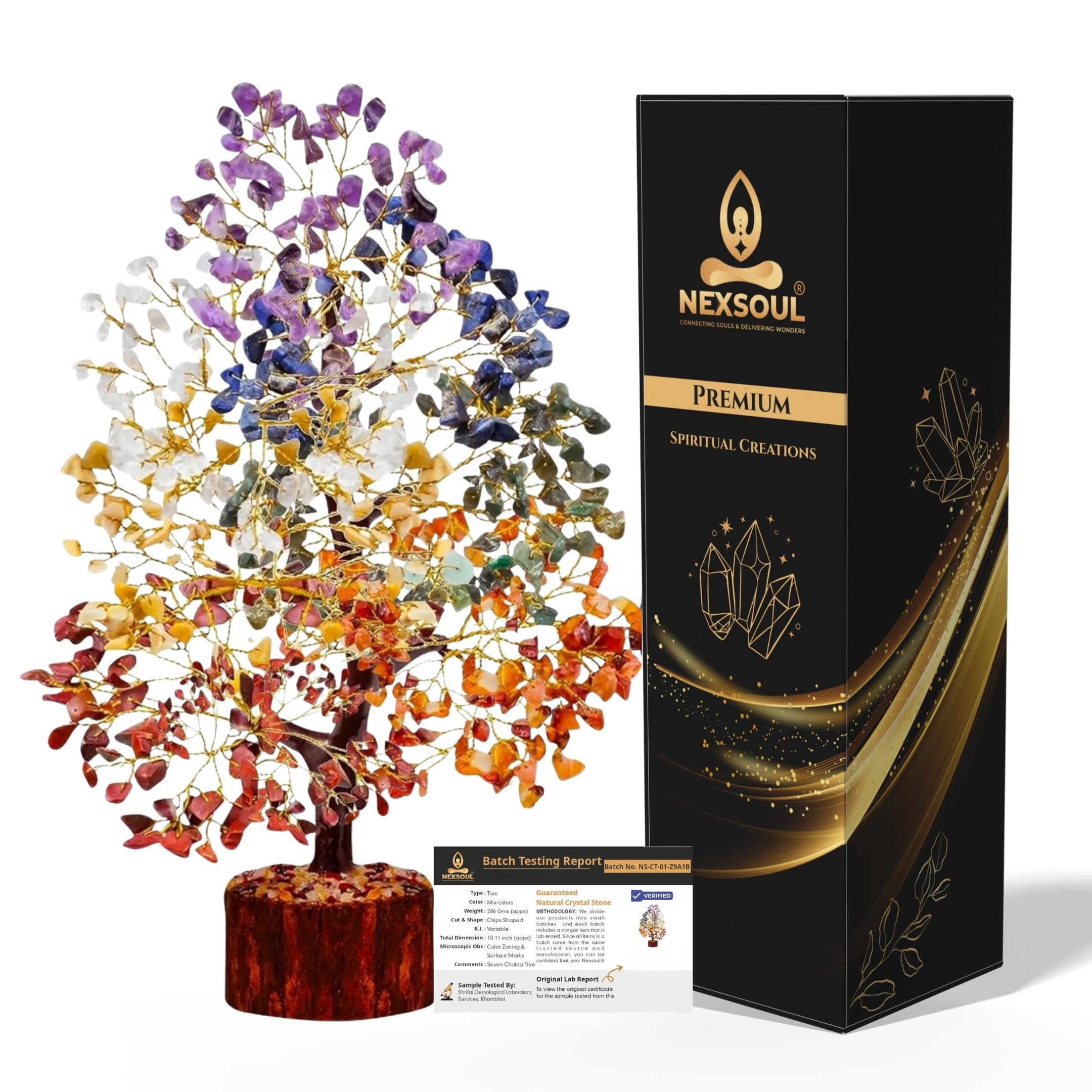 7 Chakra Crystal Tree (300 Beads) – Natural Healing Gemstones Golden Wire Bonsai Money Tree for Good Luck, Vastu & Feng Shui – Premium Showpiece for Living Room Decor & Spiritual Gifts