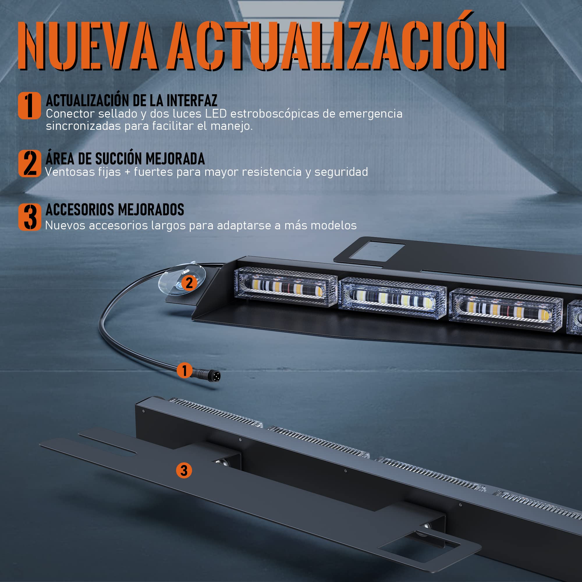 2PCS Luz LED estroboscópica Luz de Advertencia Intermitente Naranja + blanco barra de luz intermitente interior, luz estroboscópica con 32 LED para Camión Techo Superior Amarillo,26 Modelo Flash
