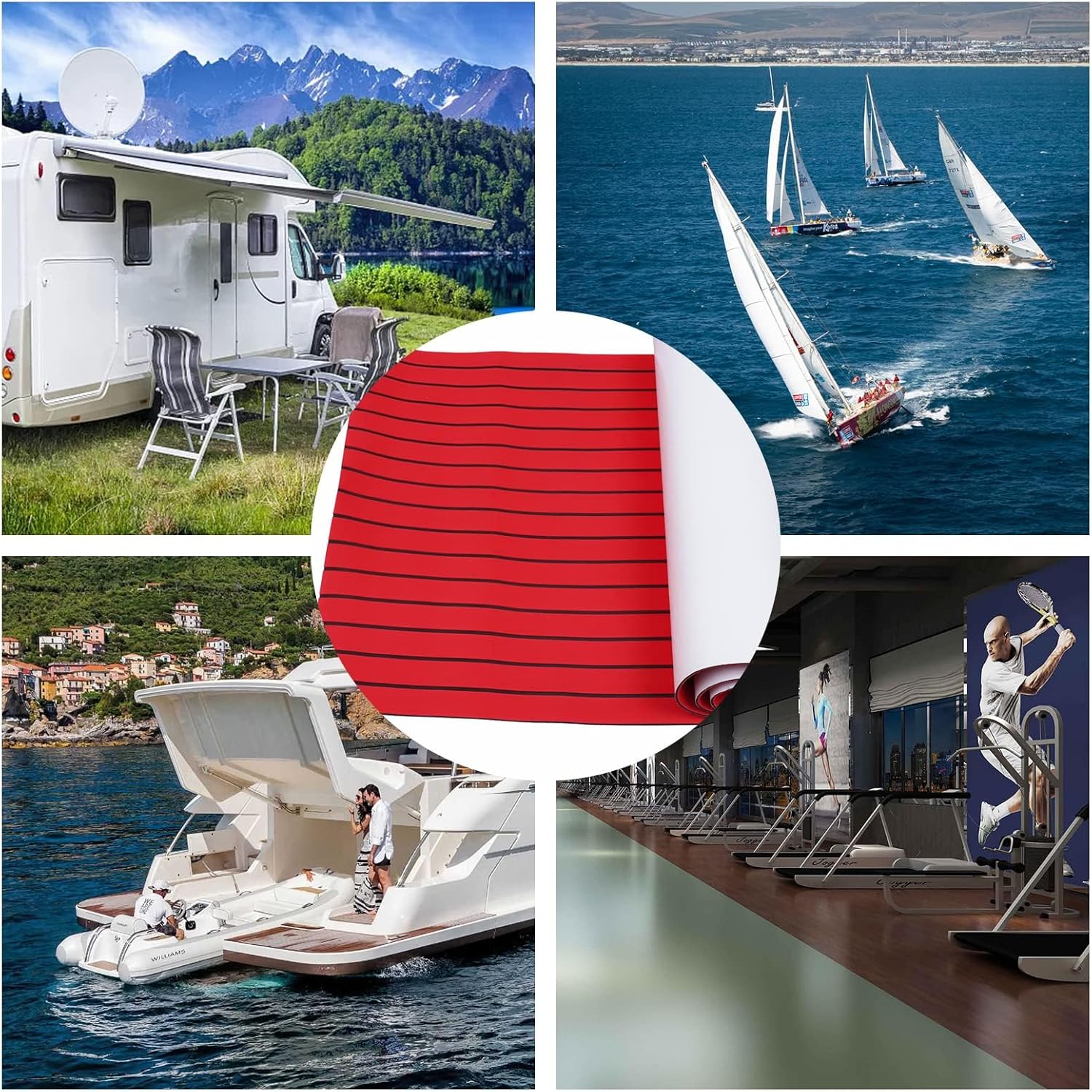 EVA Foam Sea Deck Boat Flooring Teak Decking 45/60/90/120 Cm Non-Slip Faux Teak for Boat Motorboat RV Yacht Kayak,Red,240X120CM
