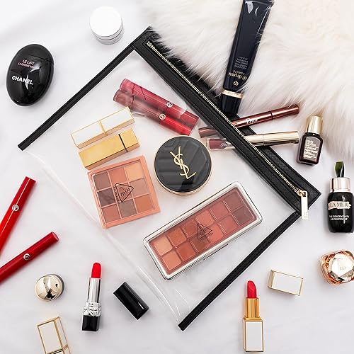 Miniatura 7 de Aveniee Bolsa de maquillaje transparente con cremallera, organizador multiusos para cosméticos, Negro -, Moda