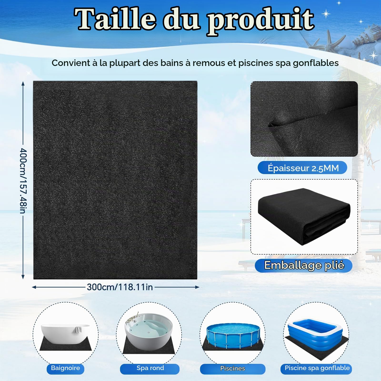 Tapis Feutre de Sol Antidérapant pour Piscine, Protection pour Piscine,Film de Protection Isolation Thermique pour Le Sol pour Piscine (3 * 4M)