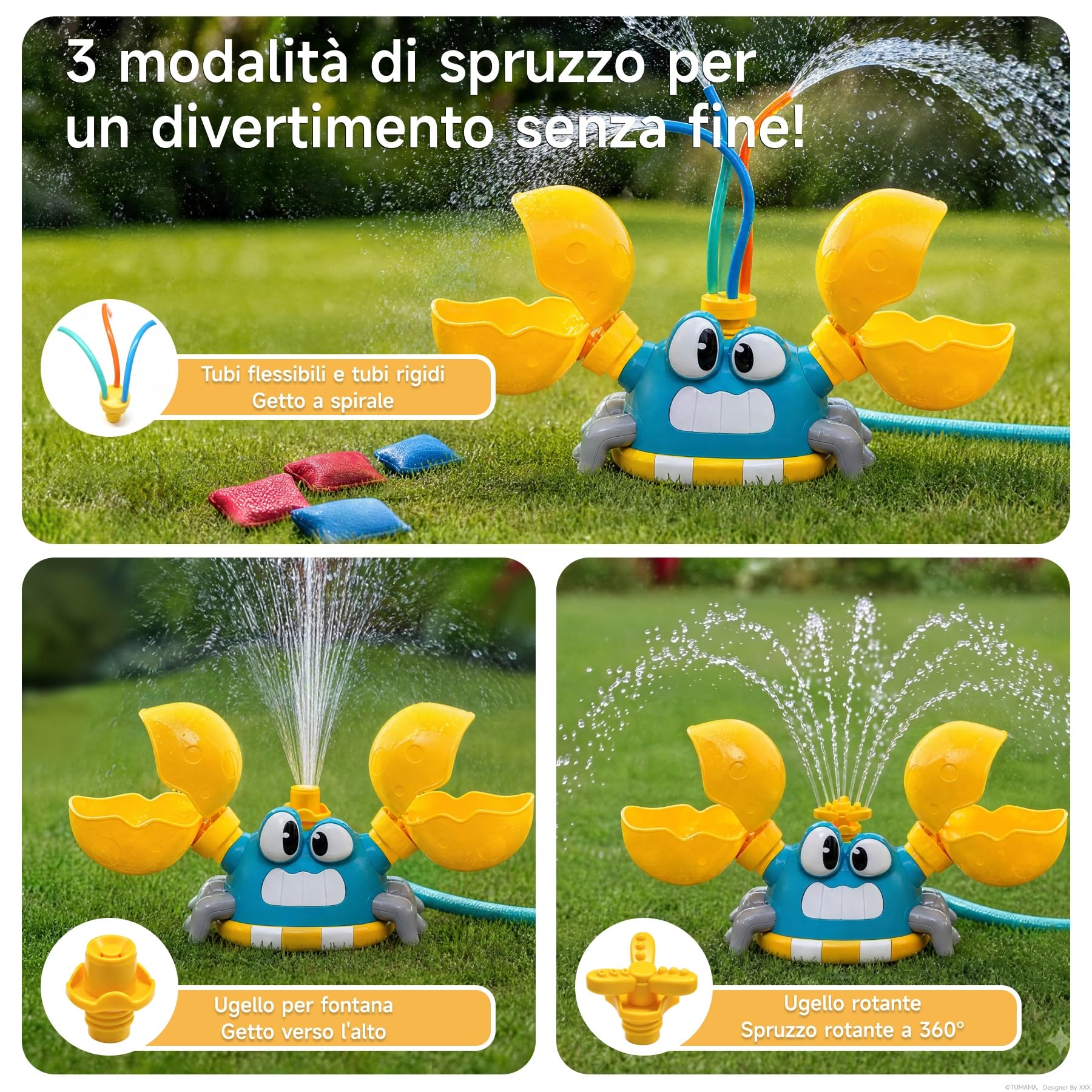 Giochi d'Acqua per Bambini con Cornhole e 3 Getti | Tre modalità di spruzzo, pinze mobili per cornhole, divertimento attivo e coordinazione