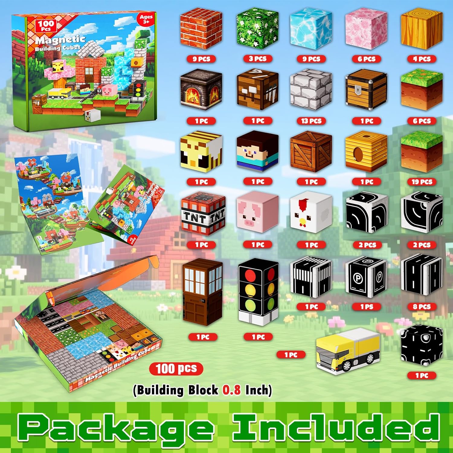 Contents of the Magneverse 100-Piece Magnetic Building Cubes set