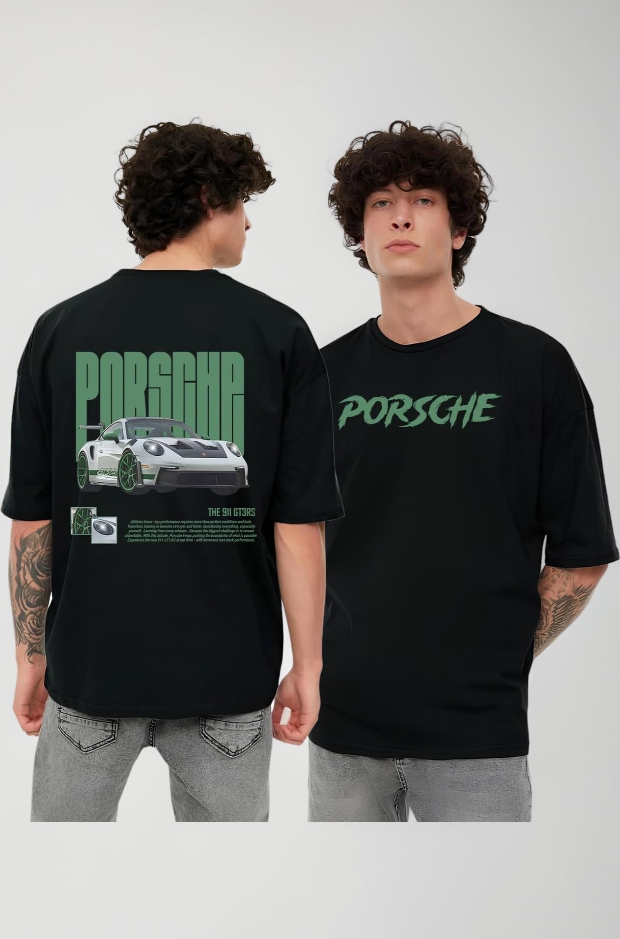 Men's Oversized Front & Back Car Printed Tshirts | Half Sleeve Drop Shoulder Round Neck & Car Print Oversized T-Shirt