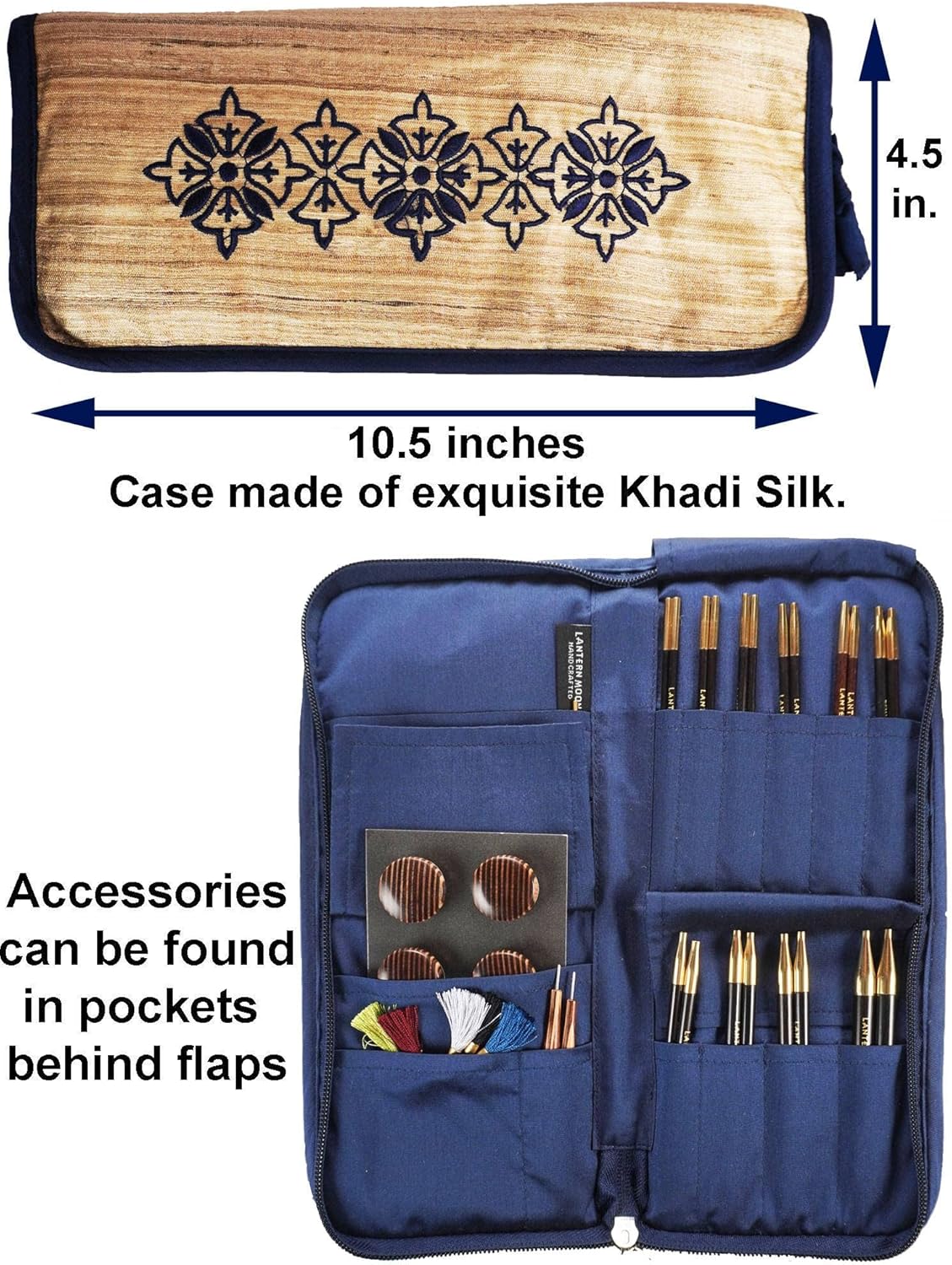 Lantern Moon Heirloom 5-Inch 10-Pair Interchangeable Circular Knitting Needle Set Handcrafted Ebony US 2.5, 3, 4, 5, 6, 7, 8, 9, 10, 11, Silk Case, 3 Cords, 4 End Caps with Project Bag