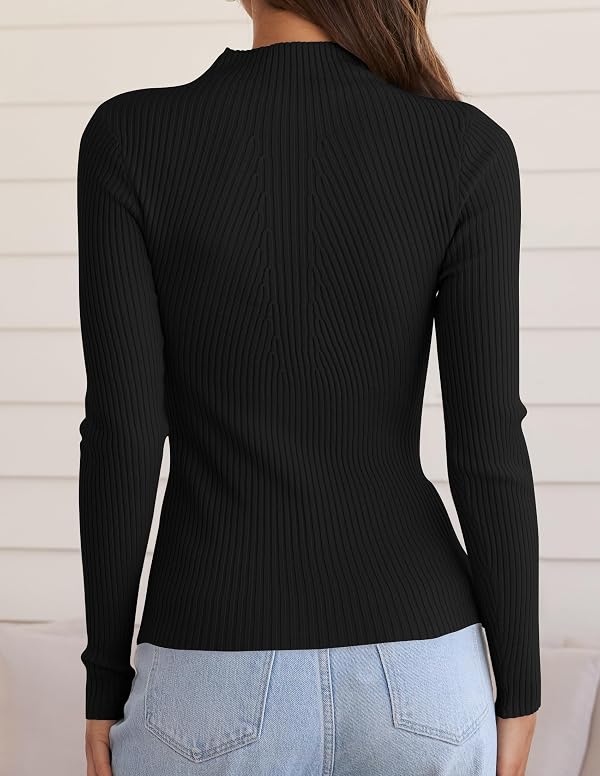 ZESICA Women's 2026 Spring Long Sleeve Turtleneck T Shirt Ribbed Knit Sweater Slim Fit Basic Casual Tee Tops Black Medium by ZESICA - Image 4