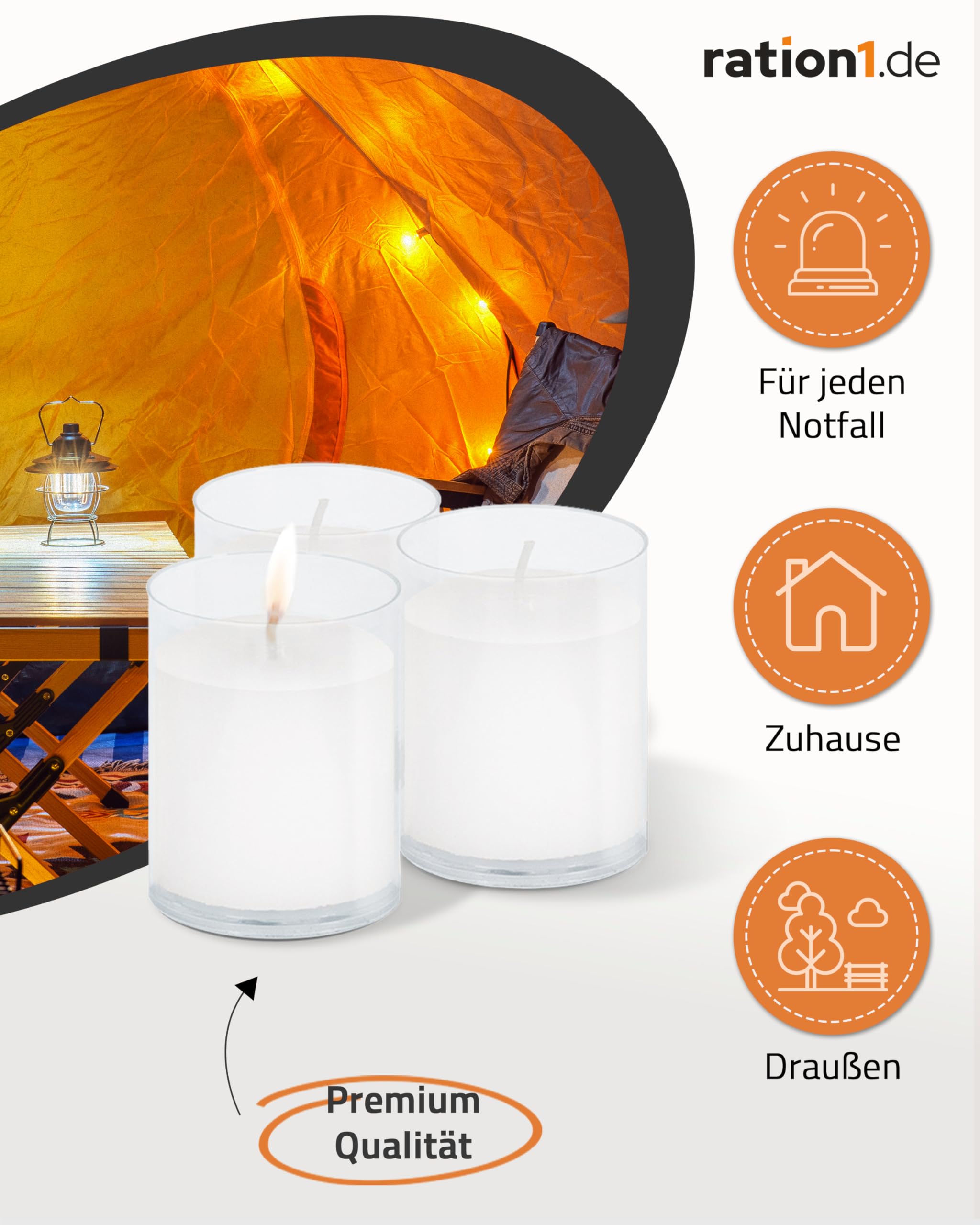 ration1 Teelichter Set 100 Stück, Kerzen mit 24 Stunden Brenndauer, Transparente Kunststoffhülle, weiß, ohne Duft, für Innen & Außen, Feste, Gastro, Balkon, Camping, Outdoor, Zuhause & Notfall