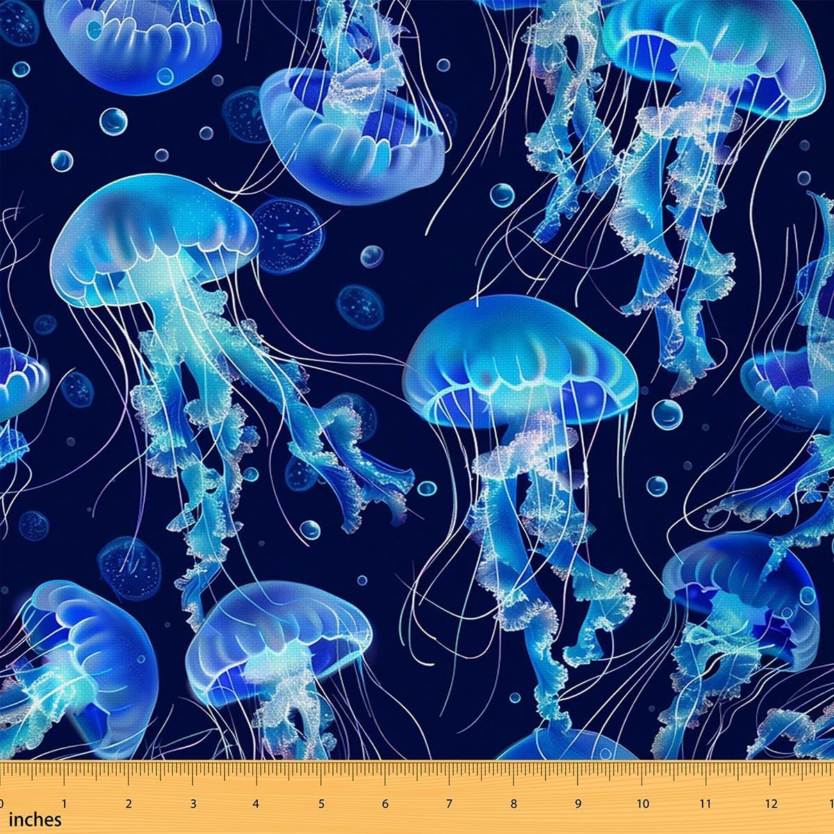 Feelyou Jellyfish Fabric by The Yard, Ocean Sea Creature Underwater World Upholstery Fabric for Chairs, Marine Life Sealife Decorative Fabric for Upholstery and Home DIY Projects, 10 Yards, Blue