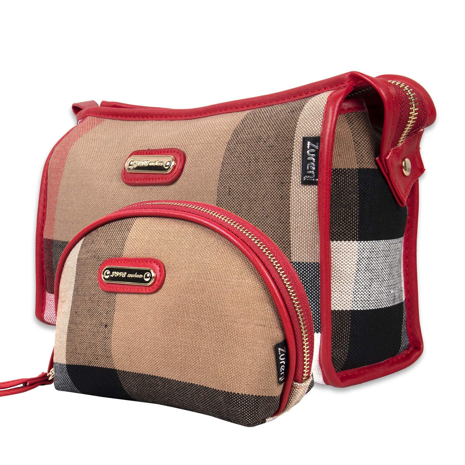 ZU161-477 Set of 2 Cross Striped Canvas Zippered Cosmetic Toiletry Bag Wristlet Wallet Travel Clutch Purses with Interior Pockets for Women and Girls (Multicolor)-image-25