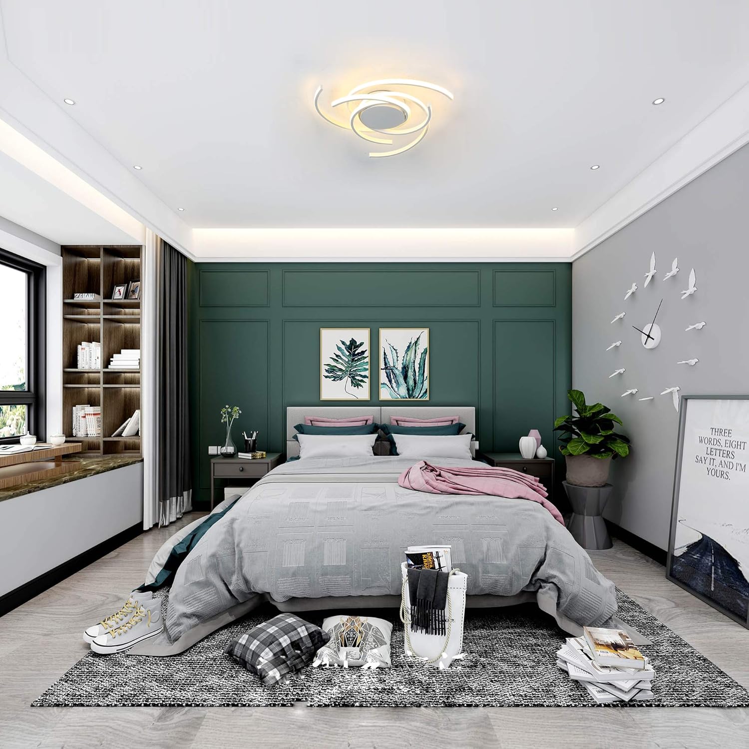 LED Ceiling Light Dimmable Living Room Modern Flower Ceiling Lamp with Remote Control Hanging Lamp, Dining Room Flush Mount Chandelier Acrylic Chic Ceiling Chandeliers Lighting Bedroom (22", White)