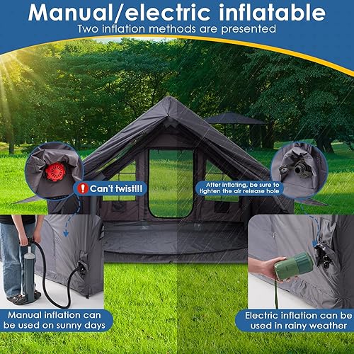 Miniatura 7 de Tienda de campaña inflable con bomba de aire eléctrica, Oxford resistente 420D, inflado automático de 5 minutos, tragaluz panorámico de observación