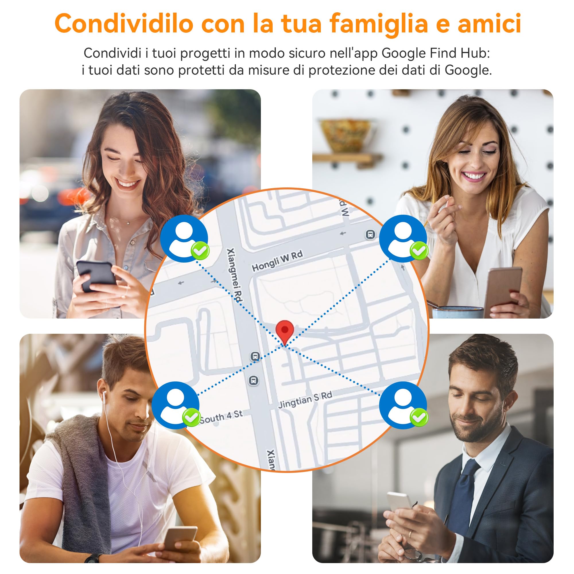 Smart Tag Bluetooth Localizzatore 4 Pezzi Air Tracker Android Compatibile Google Find Hub per Chiavi Bagagli Valigie Portafogli