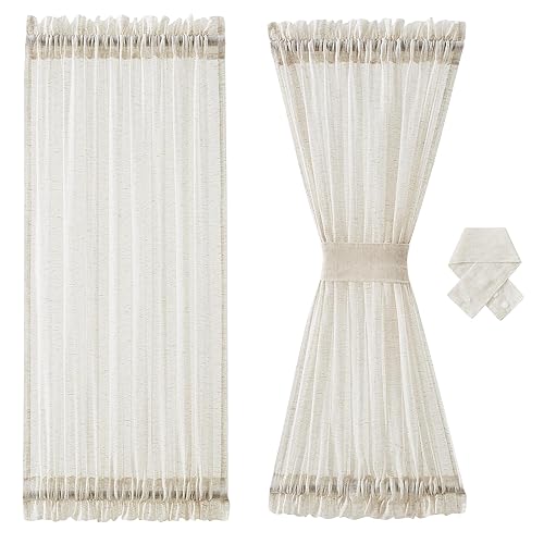 Treatmentex Linen Sheer French Door Panels, Natural Short Flax Blend