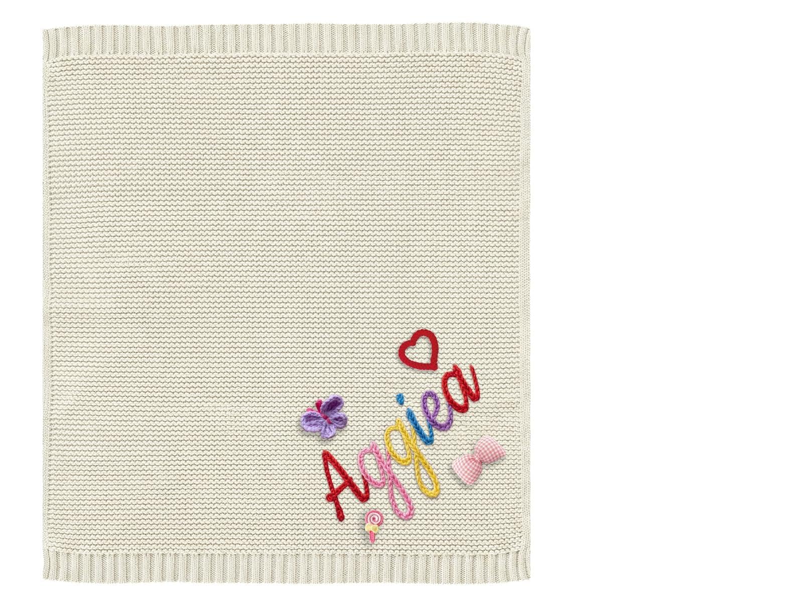 CGFN Personalised Baby Blanket with Name for Newborn Boys & Girls, Pure Knitted Cotton, Unique Christening, Soft Keepsake Blanket 100x80cm (Off-white)
