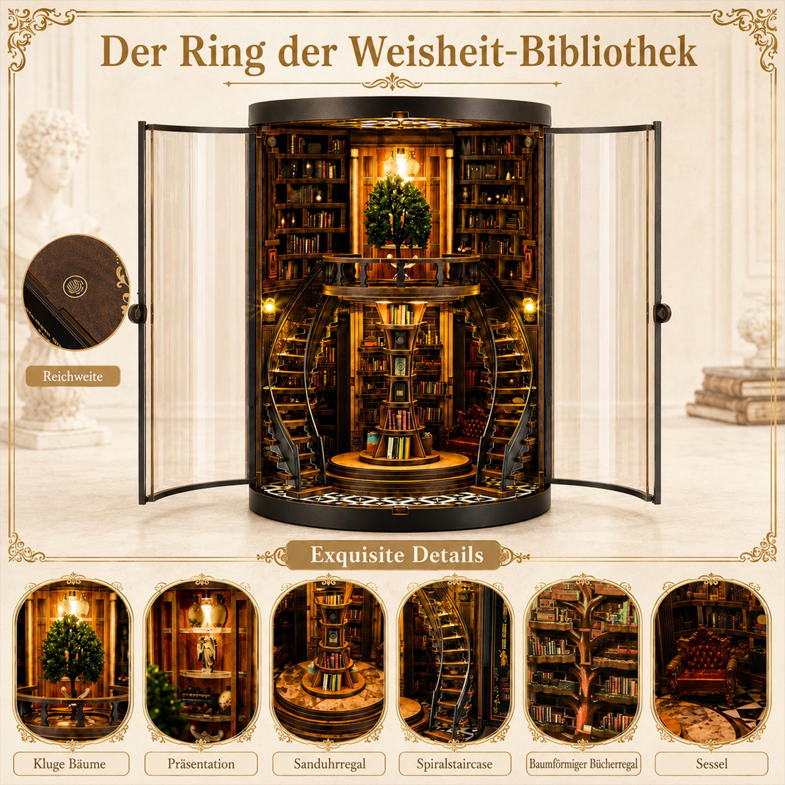 Kit Book Nook con Luz LED, Book Nook Biblioteca Antigua, 356 Piezas Puzzle 3D de Madera para Biblioteca, DIY Miniaturas para Montar, Sujetalibros Decorativo para Adultos, Regalo para Lectores
