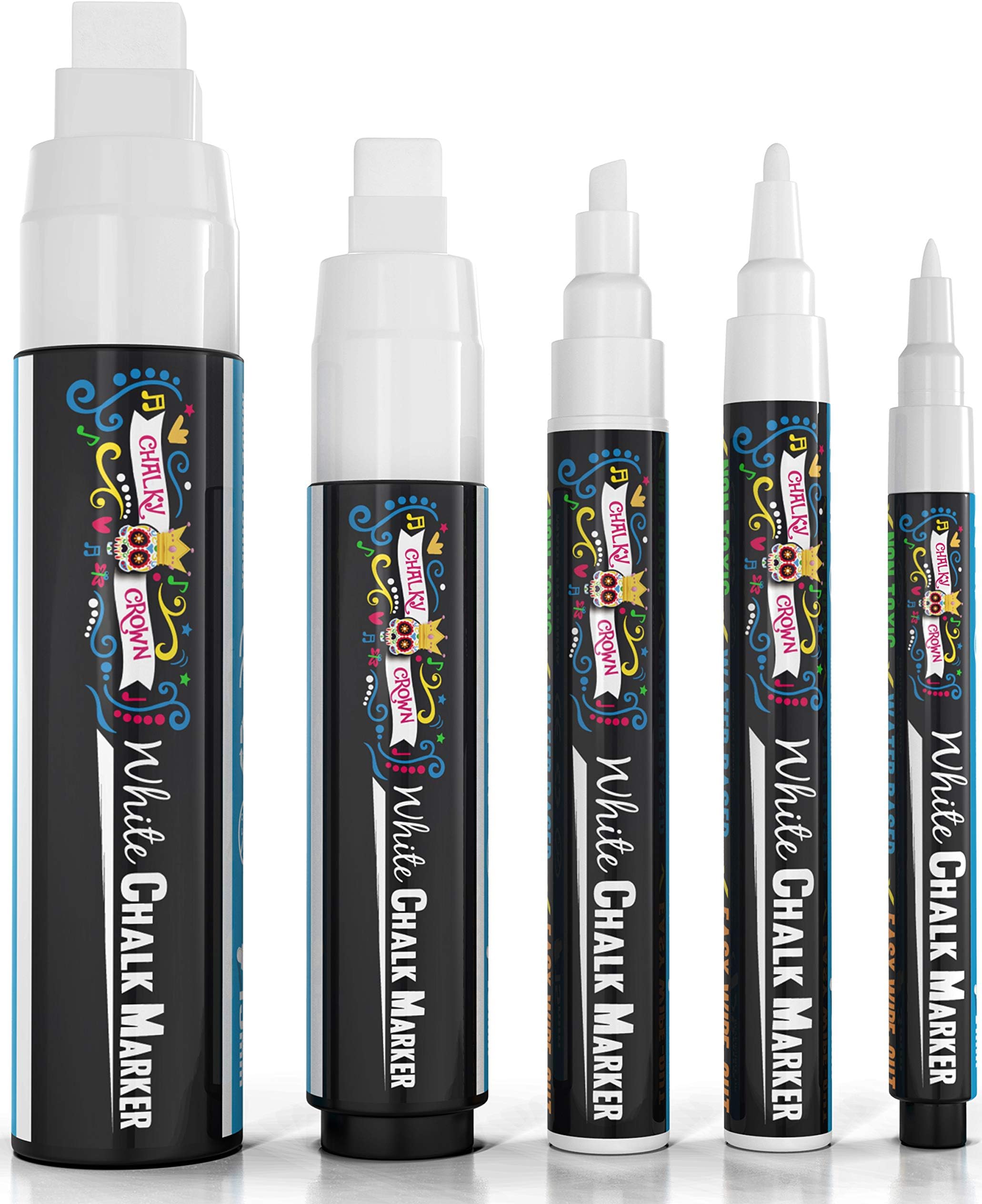 CHALKY CROWN 5pc White Chalk Markers NonToxic Liquid