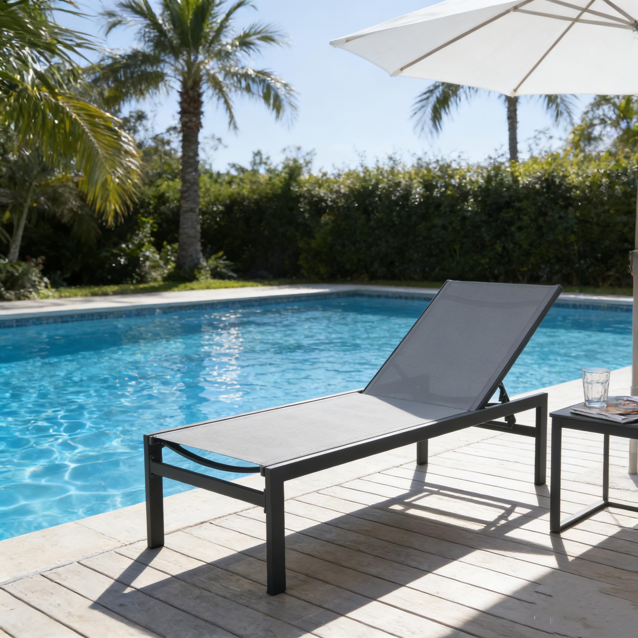Kozyard Outdoor Chaise Lounge, Powder-Coated Aluminum Frame and Textilene Fabric, Adjustable Reclining Patio Lounger for Poolside, Sunbathing & Backyard (Gray)