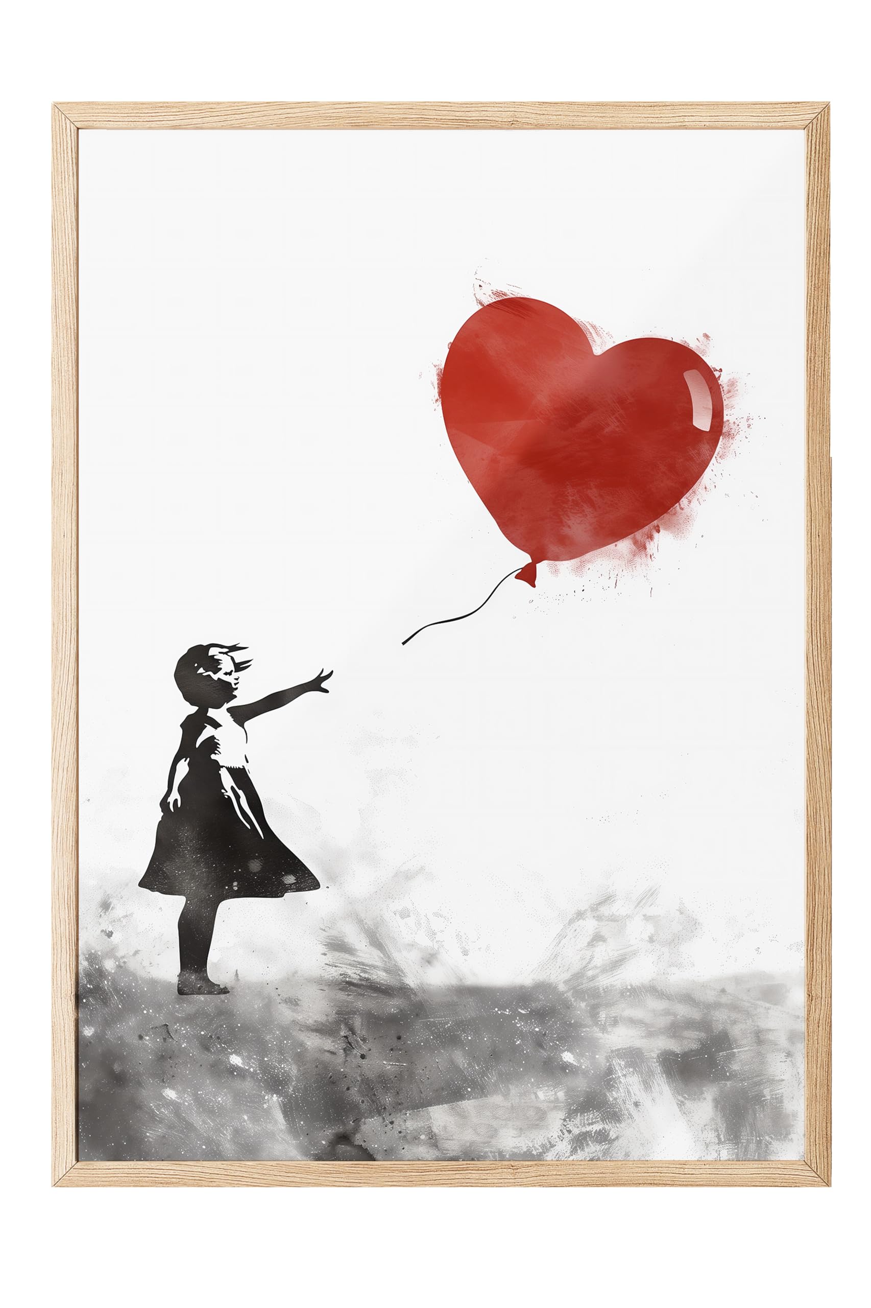 Zestia Ahşap Çerçeveli Tablo, Kırmızı Balonlu Kız, Banksy Tarzı Poster No: 106452 30 x 40