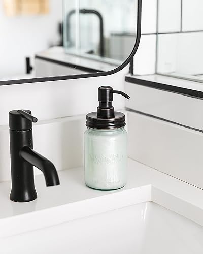 Miniatura 5 de Jarmazing Products Dispensador de jabón y loción en tarro de vidrio azul vintage, paquete de dos unidades, bronce aceitado