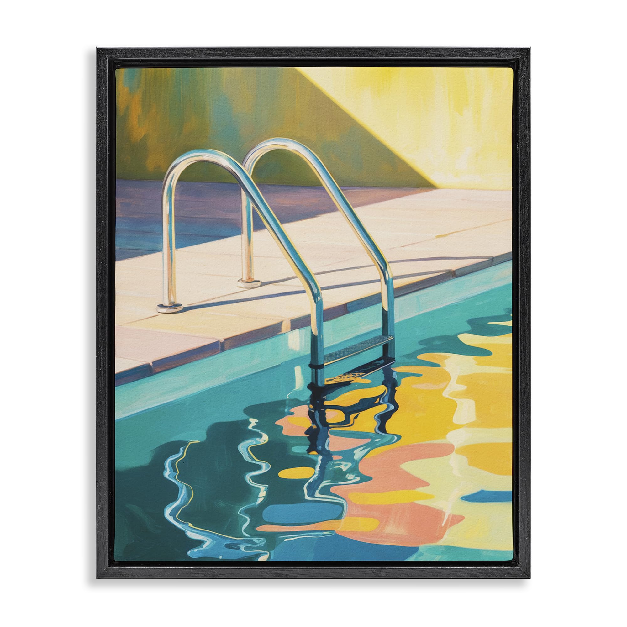 Stupell Industries Jet Black (Matte) 'Pool Ladder At Sunset', Floating Frame Canvas Art, Black, 25 X 31 Inches, Easy To Hang And Sturdy, Made In Usa, By Andreas Magnusson