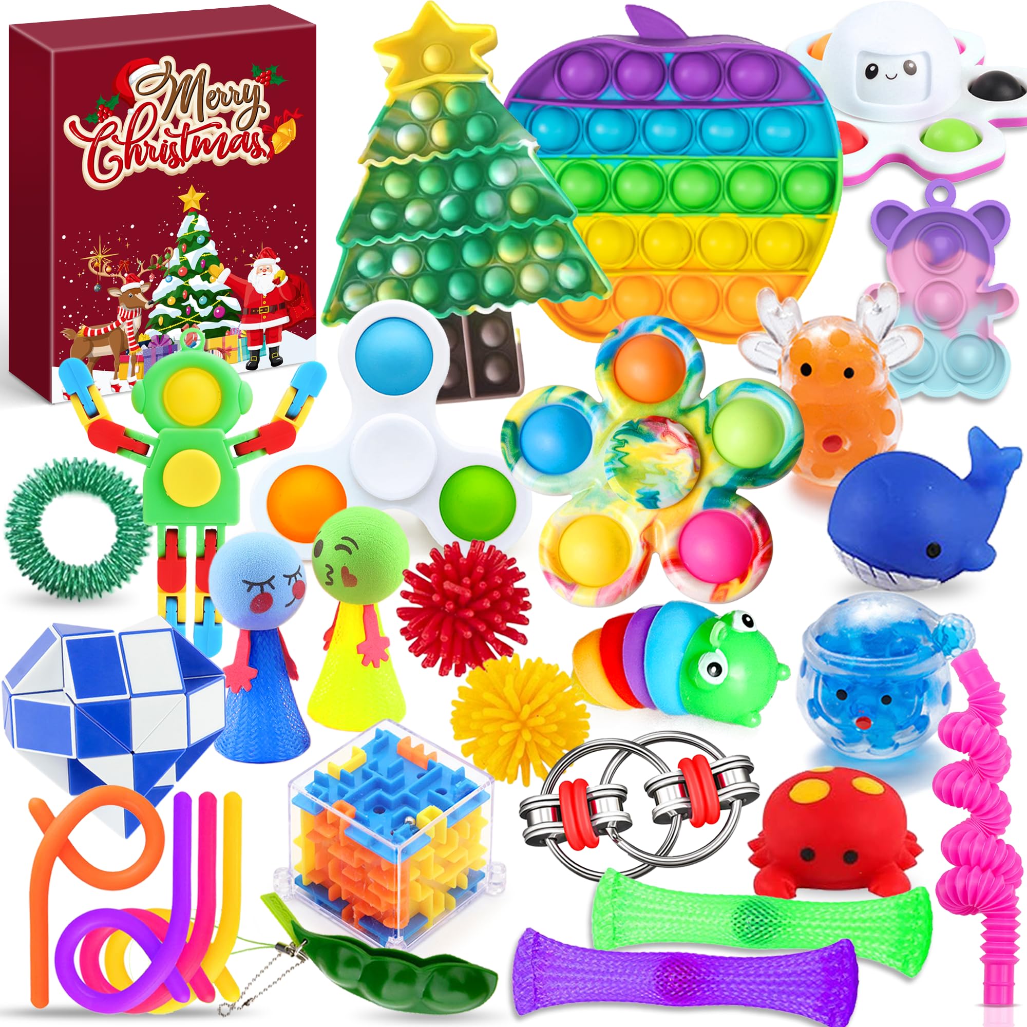 Chennyfun Calendrier De L'Avent Squishy 2024 - 24 Jouets Mochi Squeeze Toys Pour Enfants, Compte à Rebours Noël