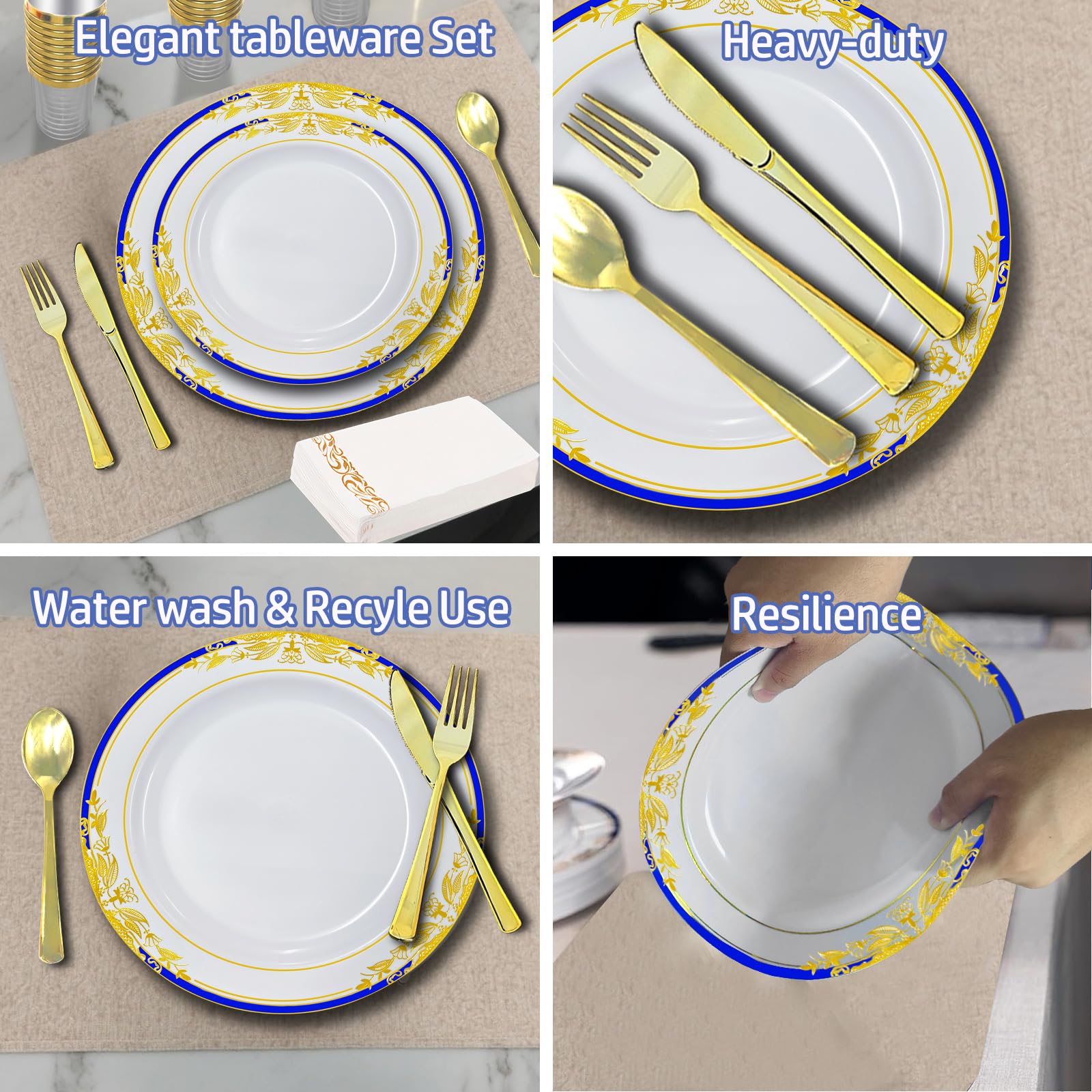 Gold Disposable Plates Set - Elegant Party Plates -4 Gold Disposable Plates Set - Elegant Party Plates -4