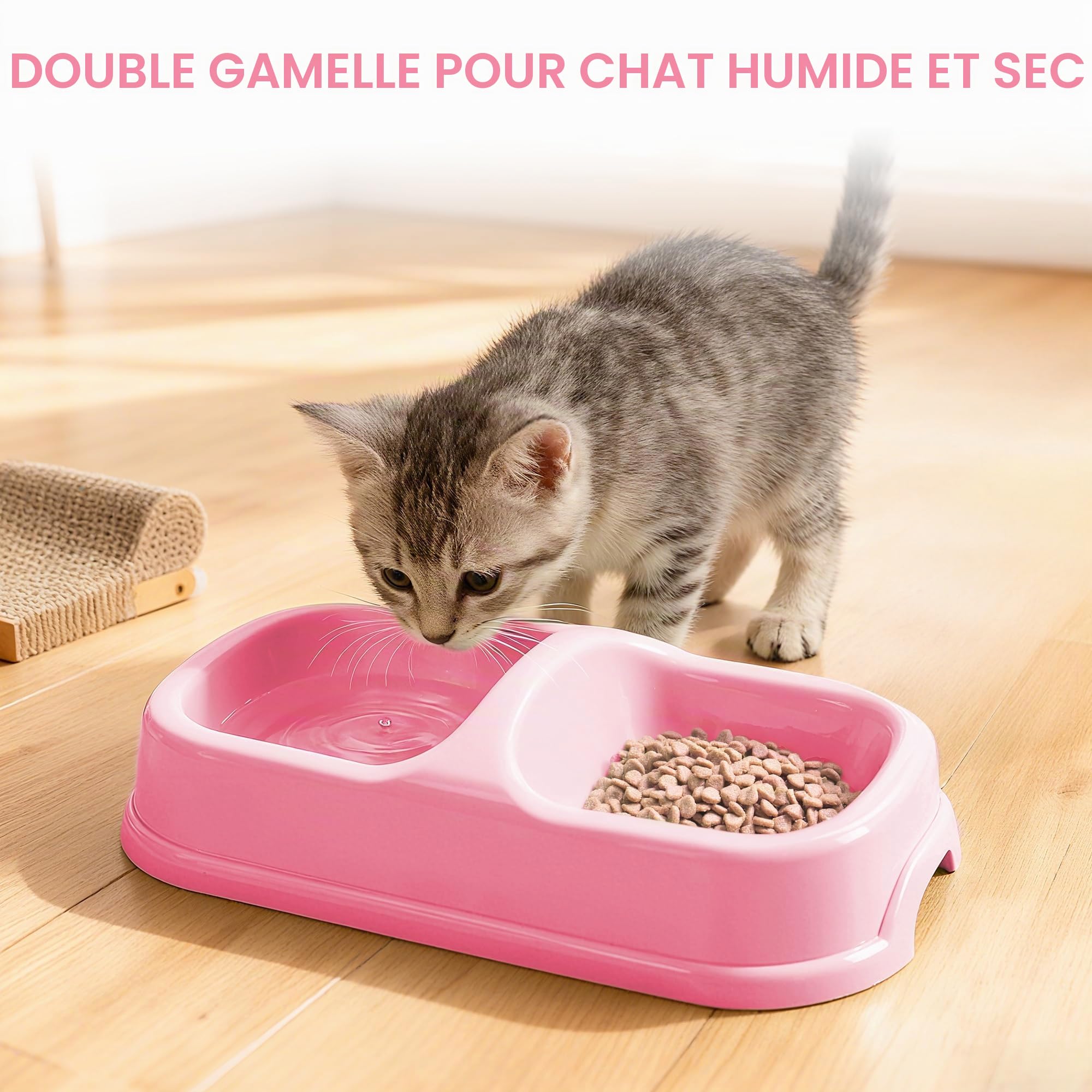 PAWISE Lot de 4 Accessoires pour Chat avec bac à litière, Pelle à litière, Bol et Jouet pour Chaton, 36,8 x 26,7 cm, Rose