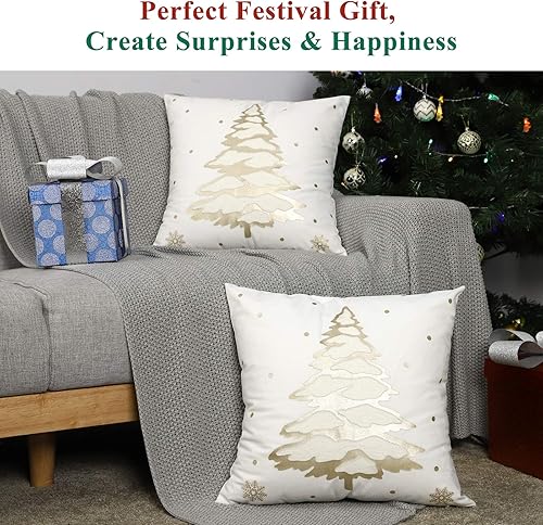 Miniatura 6 de Lewondr Juego de 2 fundas de almohada decorativas para árbol de Navidad, con estampado en caliente, decoración interior para fiestas de festivales,
