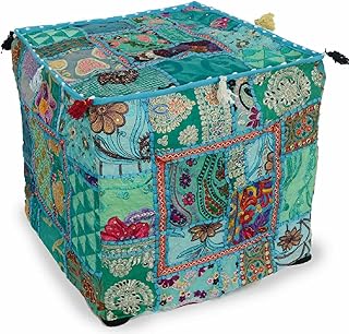 Handmade Multi Print Vintage Home Decor Designer Khambari Square Pouf Cover