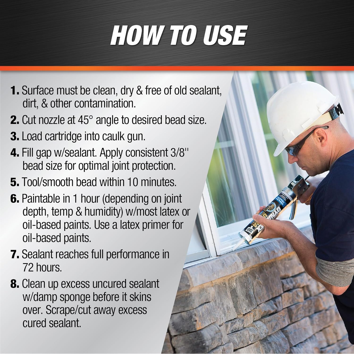 Image showing a person applying sealant with a caulk gun to a window frame.