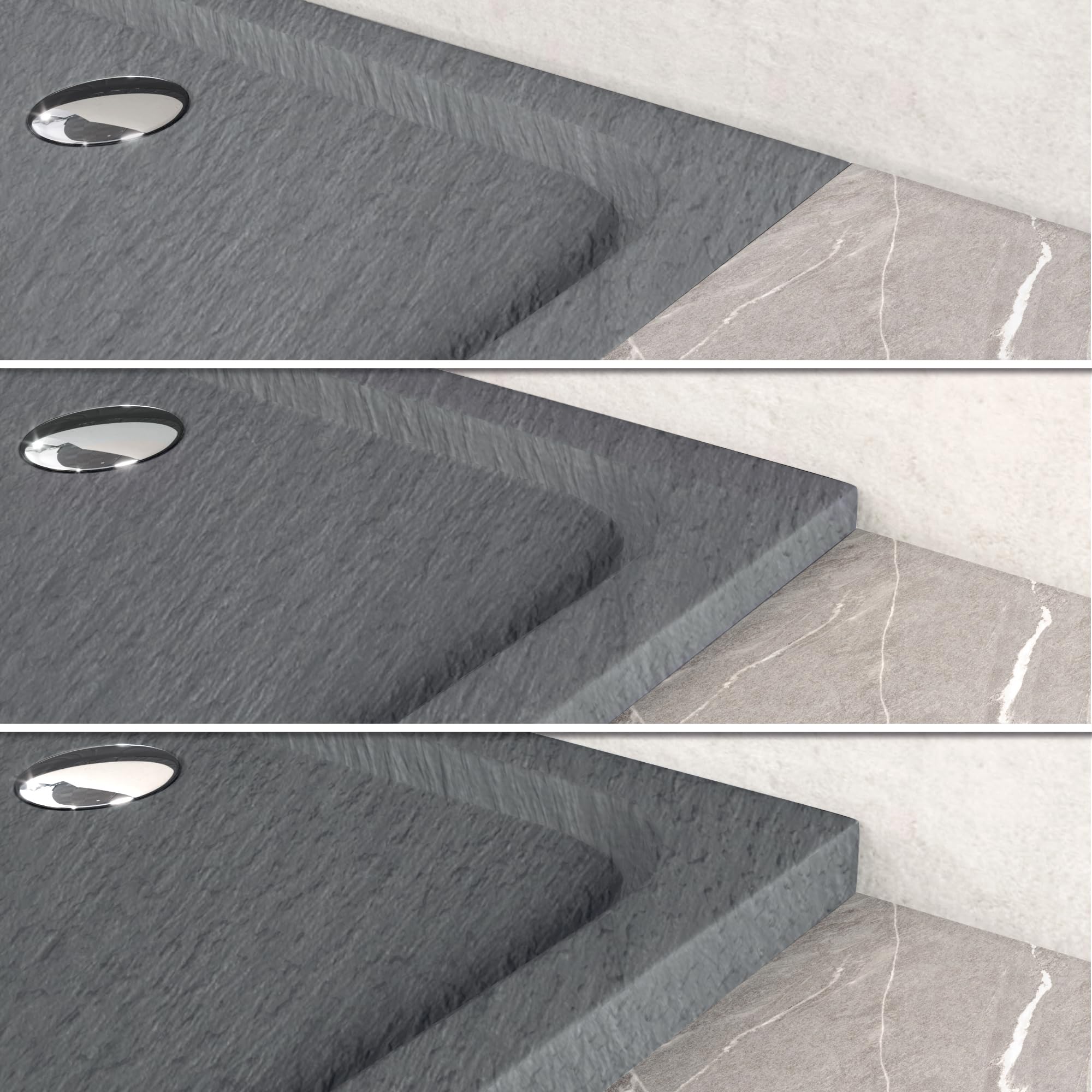 Duschwanne SHIMMER STONE 100x120 cm in Grau, flache rechteckige Duschtasse aus langlebigem Sanitäracryl in Schieferoptik inkl. Ablaufgarnitur (Siphon) mit Geruchsverschluss