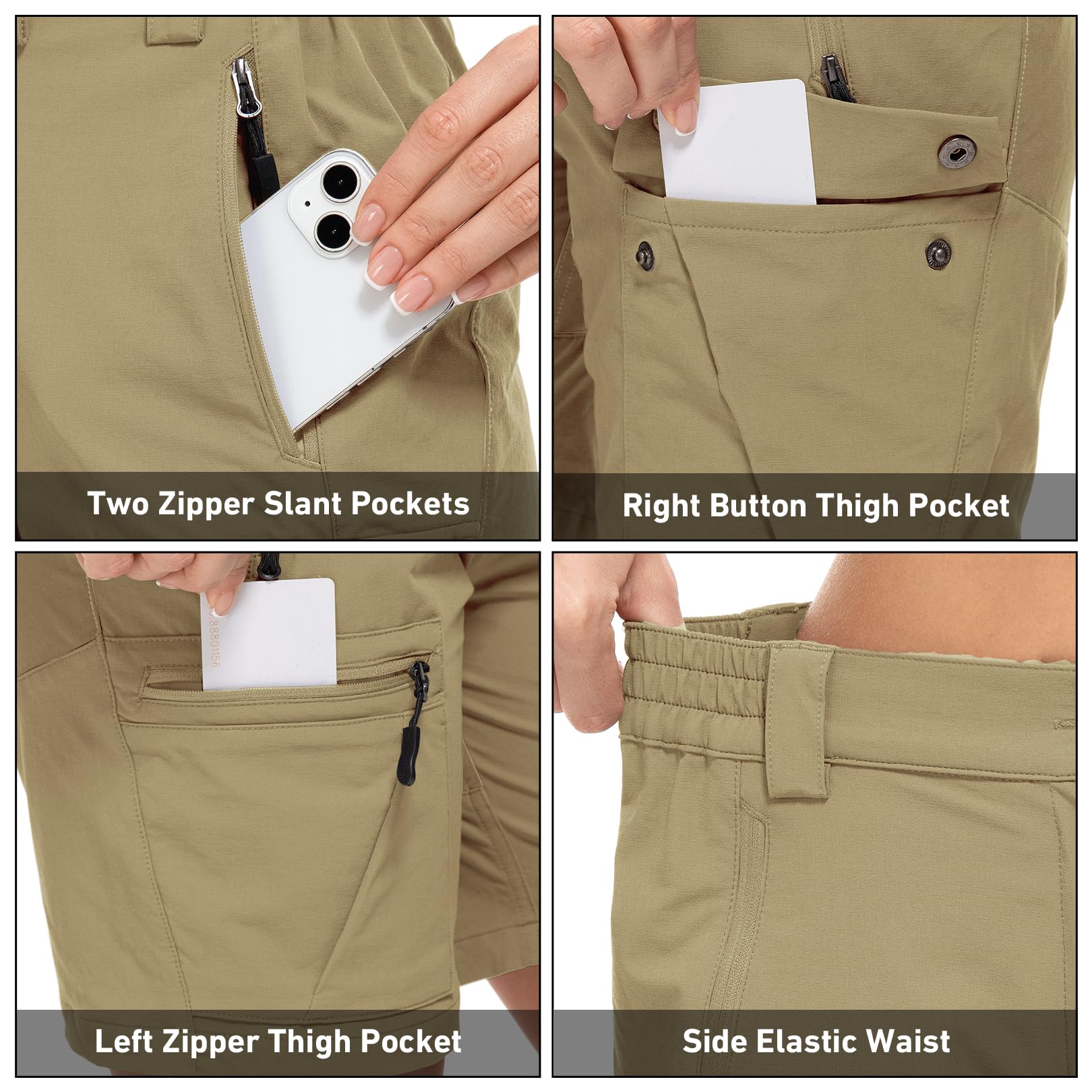 Pantalones Cortos Mujer Cargo Verano Elásticos Secado Rápido Ligeros Pantalón de Senderismo con 4 Bolsillos