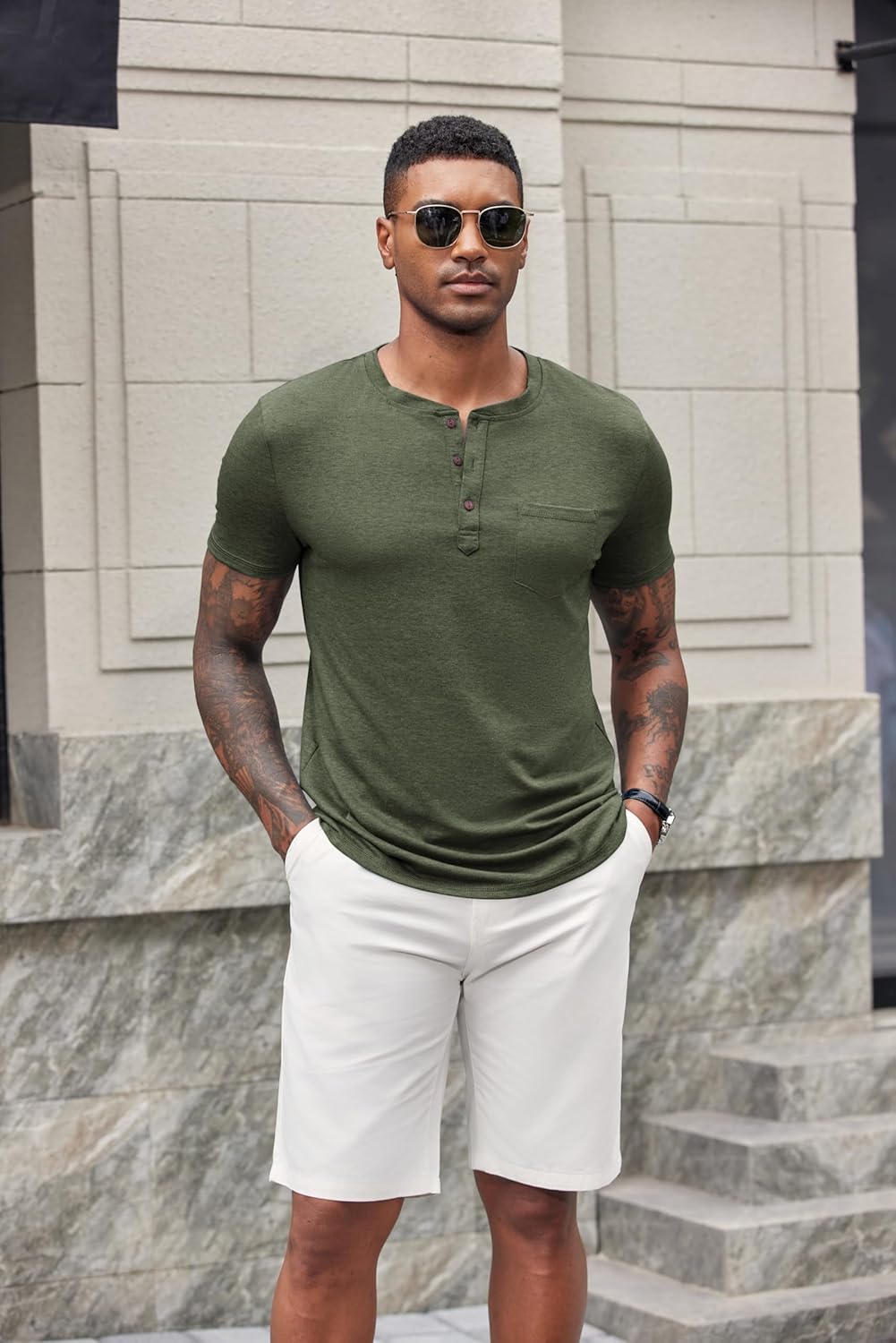 COOFANDY Men's Soft Henley Short Sleeve T Shirts Casual Basic Shirt with Pocket 3 Button Tees Summer Tops - Image 3