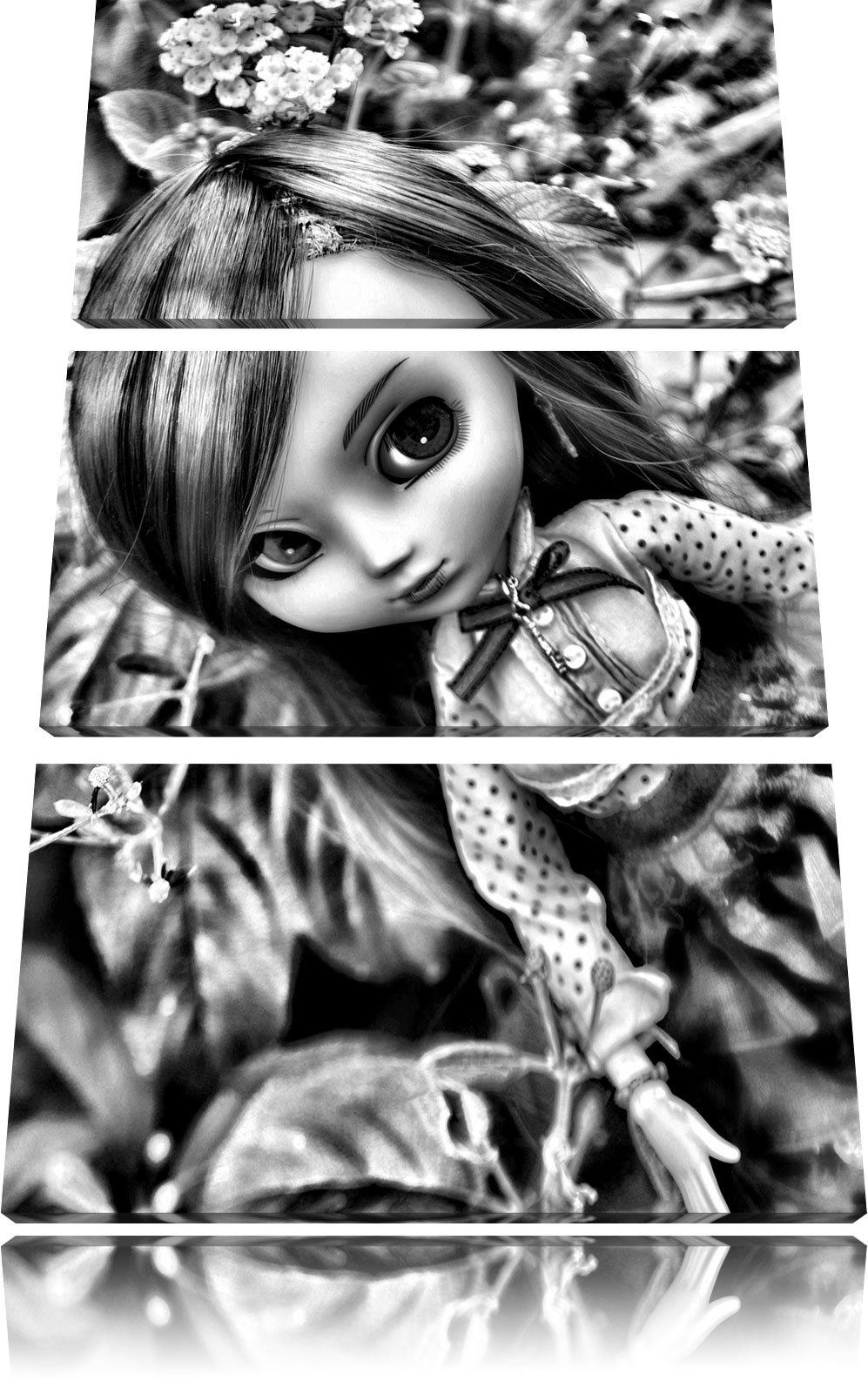 Pixxprint Püppchen Blumen, Leinwandbild 3 Teilig, Gesamtmaß: 120x80cm, Wandbild, Dekoration, fertig gespannt, Kein Poster