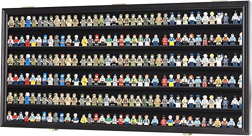 DisplayGifts Minifiguras de juguete Miniaturas vitrina marco pared gabinete soporte 200 juguetes protección contra el polvo negro