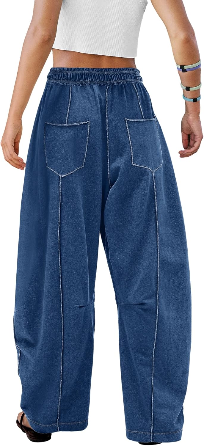 ReachMe Womens Barrel Sweatpants Baggy Wide Leg Sweat Pants Drawstring Travel Pants Summer Vacation Outfits - Image 4
