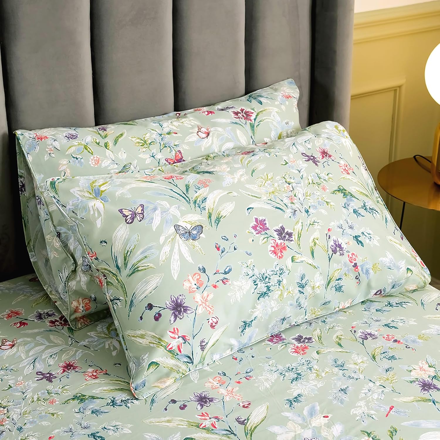 QSH 100 Egyptian Cotton Floral King Pillow Cases Set of 2