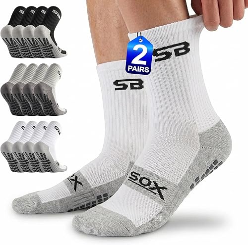 SB SOX 2-Pair Grip Socks for Men – Non Slip Athletic Traction Socks for Soccer, 