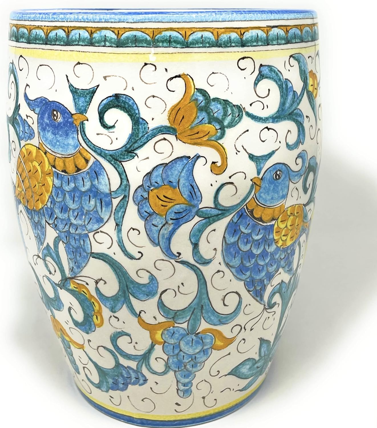 CERAMICHE D'ARTE PARRINI -Italian Ceramic Cachepot Vase Flowerpot Planter Art Pottery Indoor/Outdoor Hand Painted Pattern Birds Made in Italy Tuscan