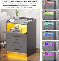 Vista 4 de JDPAG Juego de 2 mesitas de noche con estación de carga inalámbrica, mesita de noche con sensor automático regulable de 24 colores con puertos USB