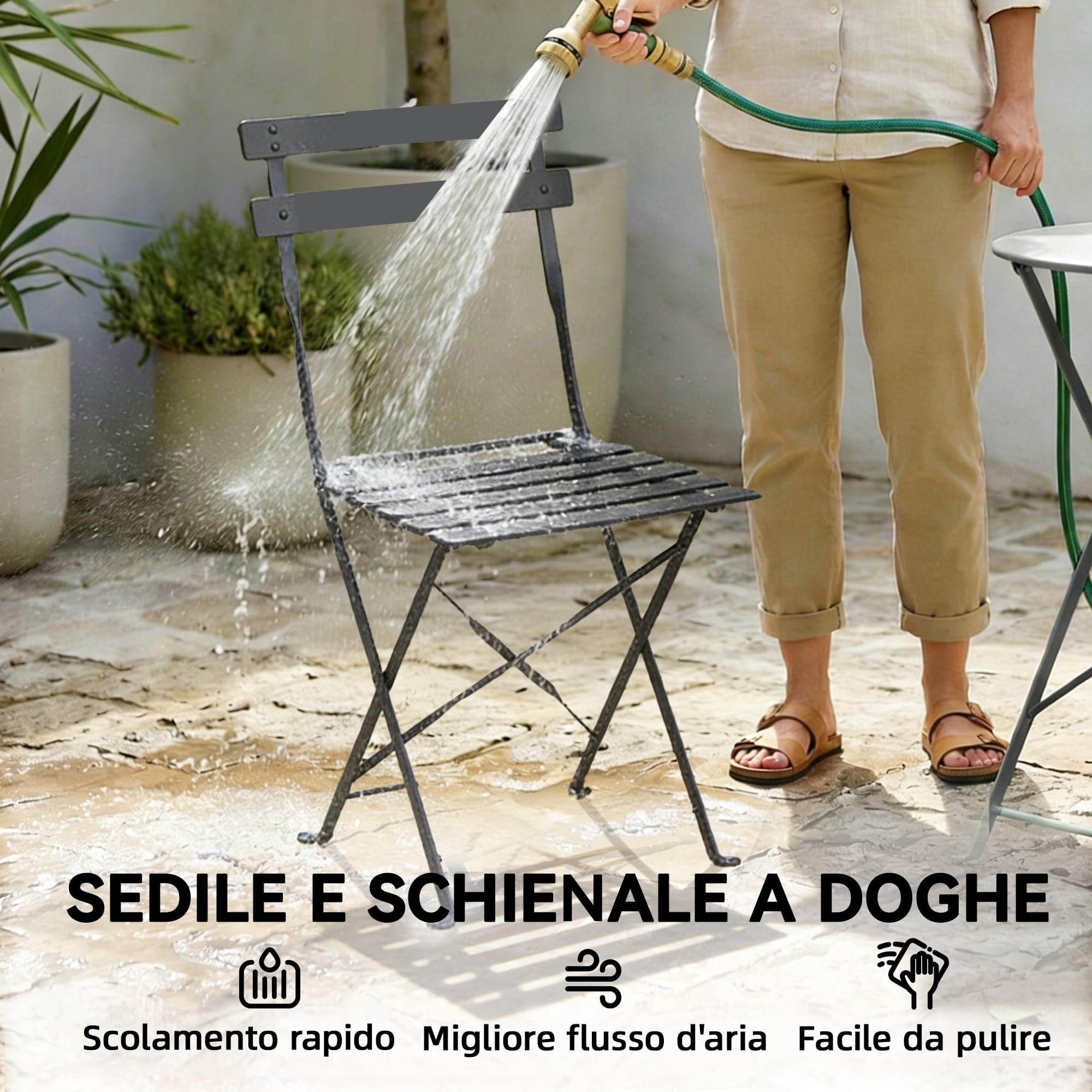 Outsunny Set da Bistrò da 3 Pezzi Pieghevole, Set da Giardino con 2 Sedie, Tavolo, Set di Mobili da Giardino in Metallo, per Patio Balcone, Nero