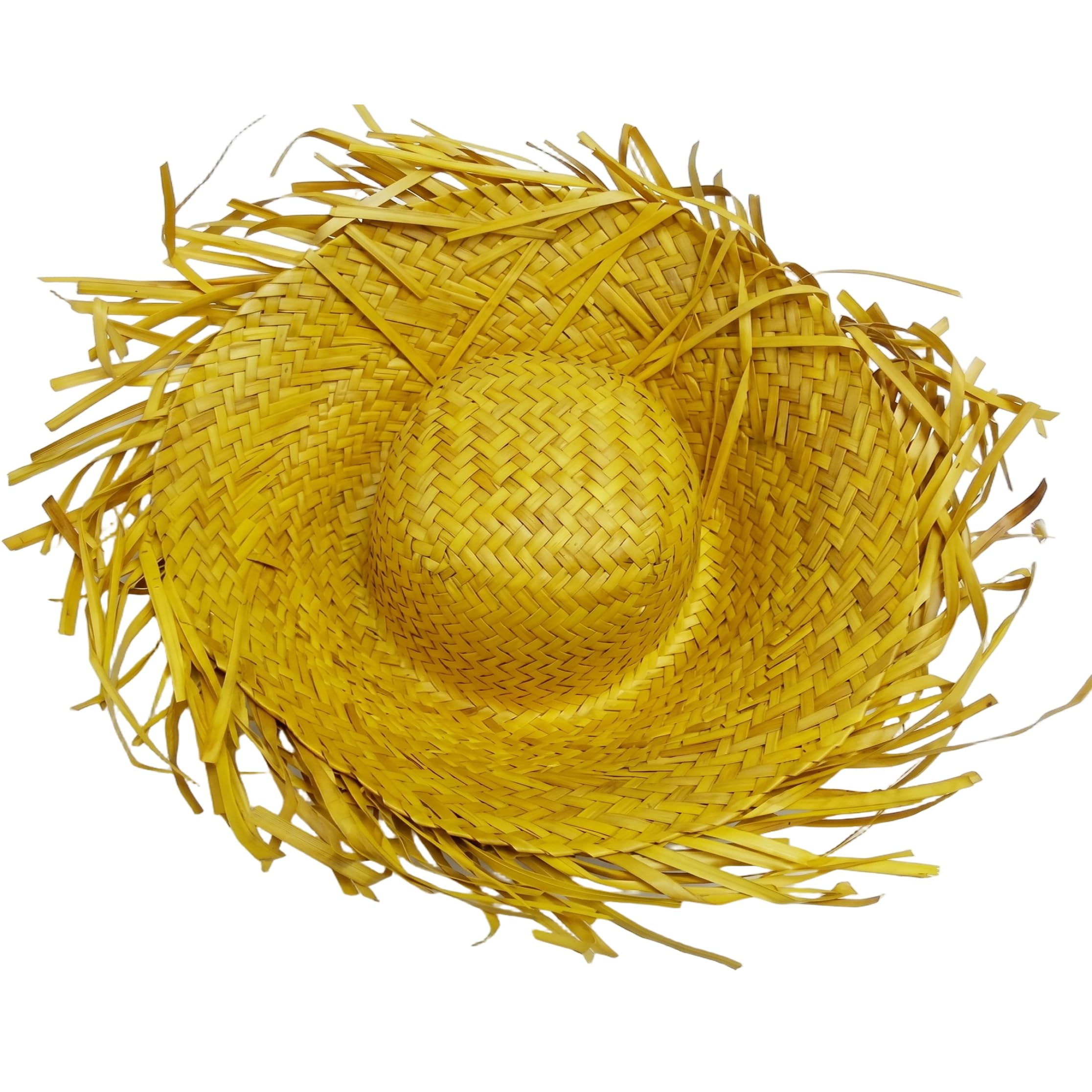Ameble Handwoven Natural Pava Straw Hat with Fringed Brim, Lightweight Mexican Summer Hat for Women & Men, Beach Holiday Sun - Yellow